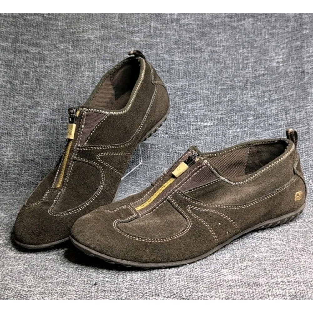 Natural Sport Loafers Womens 8.5 Brown Sarah Zip Suede Comfort Walking Shoes